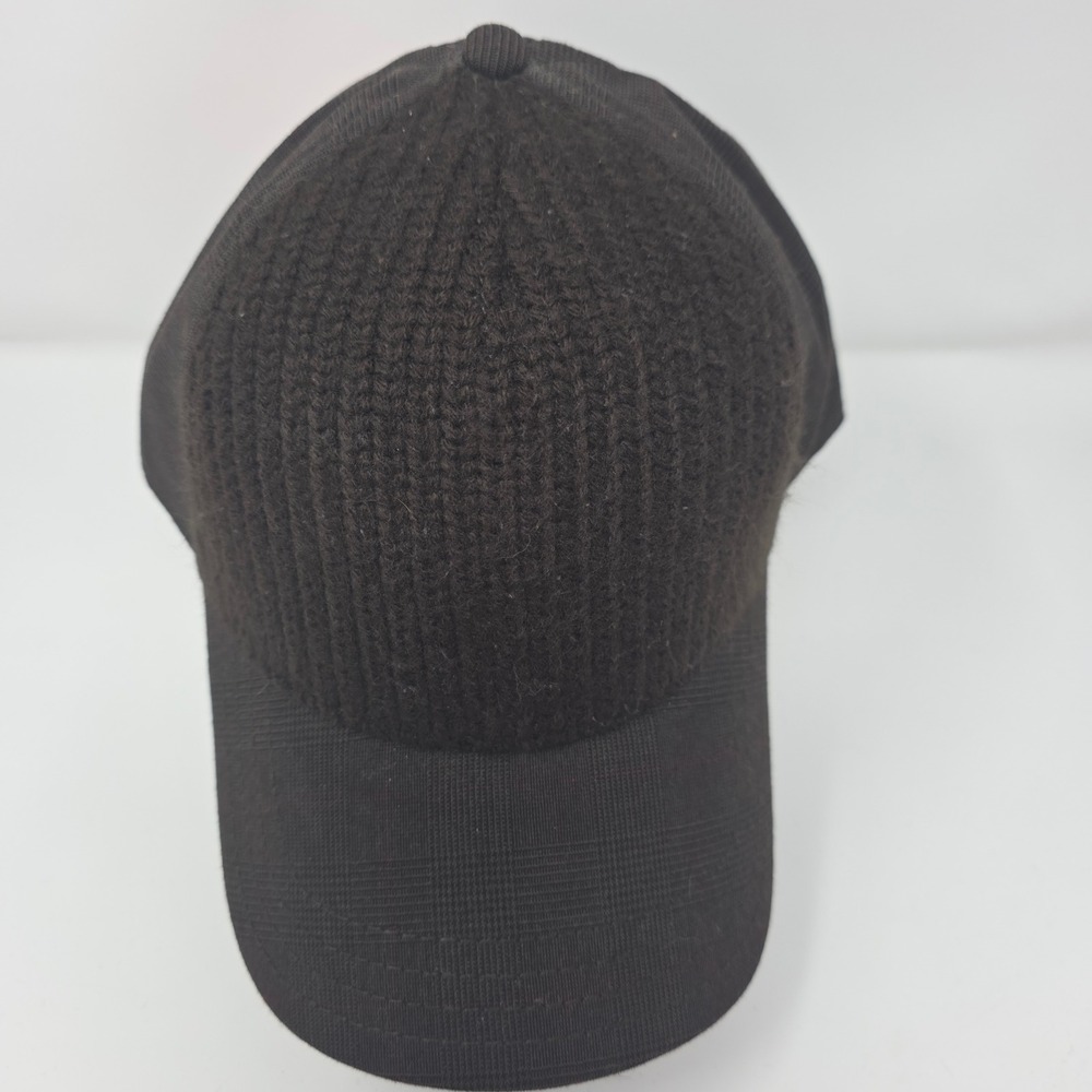 HYP Baseball Cap 59cm Mixed Media Knit Plaid Adjustable Strap Brown Hat NEW